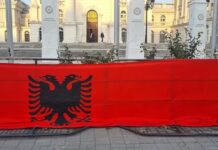 Flamuri shqiptar vendoset para Qeverisë në Shkup (Video)