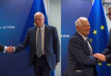 Pamje nga pritja që i bëri Borrell ndaras Kurtit e Vuçiqit