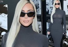Kim Kardashian thekson linjat e trupit në një fustan të zi nga koleksioni i saj më i fundit