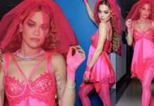 Rita Ora mahnit me paraqitjen në “The Tonight Show” me fustan të shkurtër rozë ‘Versace’