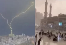 Stuhia në Mekë/ Rrufeja godet ndërtesat, era e fortë merr para besimtarët