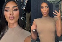 Kim Kardashian me poza provokative në Instagram, teksa shfaqet me një kostum të ngushtë “SKIMS”