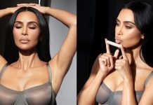 Kim Kardashian i lë pak imagjinatës, teksa shfaqet në sytjena gri në prapaskenat nga xhirimi i “SKKN By Kim”