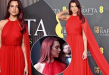Dua Lipa shkëlqen me një fustan të kuq, në çmimet e filmit BAFTA 2024