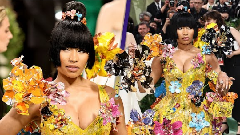 Nicki Minaj duket e mrekullueshme me një fustan 3D me lule dhe model flokësh bob në tapetin e kuq të Met Gala 2024