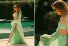 Jennifer Lopez duket senzacionale në të gjelbër, ndërsa vë në pah linjat e tonifikuara të trupit