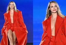 Cara Delevingne merr tërë vëmendjen në një pallto të kuqe dramatike në shfaqjen “L’Oreal”