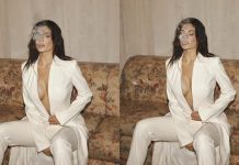 Kylie Jenner duket tejet atraktive teksa modelon një ansambël nga marka e saj “Khy”