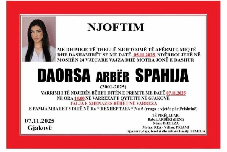 Sot do të varroset kosovarja që vdiq tragjikisht në Tetovë
