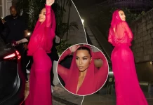 Kim Kardashian shkëlqen në një fustan rozë me mbulesë në paraqitjen e fundit në Rio De Janiero