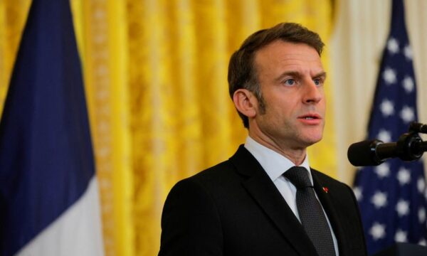 U.S. President Donald Trump and French President Emmanuel Macron attend a press conference at the White House in Washington