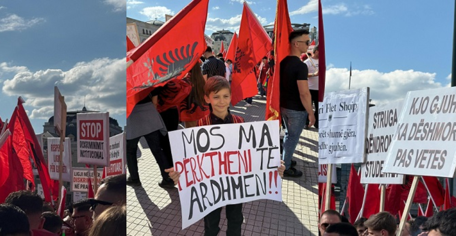 Studentët shqiptarë protestojnë më 26 maj në Tiranë: "Shqiptaria është me Shkupin" kundër kufizimeve ndaj gjuhës shqipe 