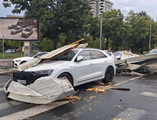 Çati, pemë dhe semaforë të rrëzuar dhe rrugë të bllokuara nga moti i keq në Shkup