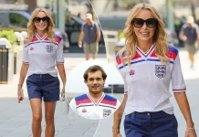 Amanda Holden përfshihet nga ethet e futbollit, shfaqet me fanellë retro të Anglisë në Londër