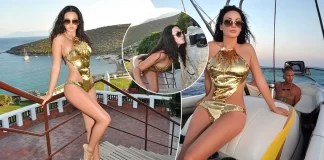 Bleona Qereti shkëlqen në bikini të arta, ekspozon format trupore gjatë pushimeve luksoze